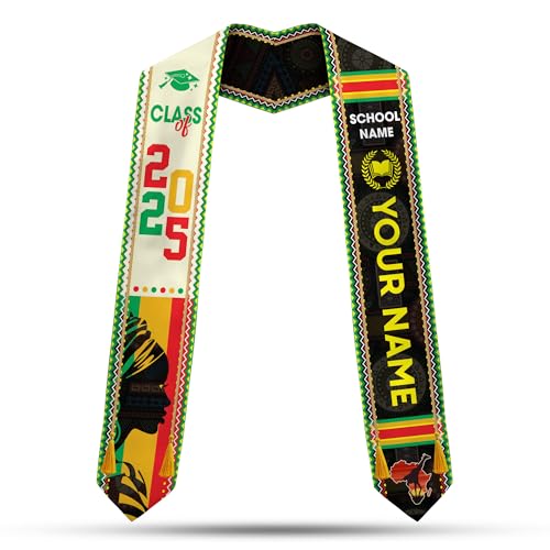 MonkeyVan Custom African American Graduation Stole,Personalized Kente Graduation Sash,Class of 2025 African Graduation Stole A278