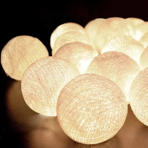 Varal Cordão 10 Bolas Pisca-Pisca Natal de LED com Branco Quente Árvores de Natal a pilha