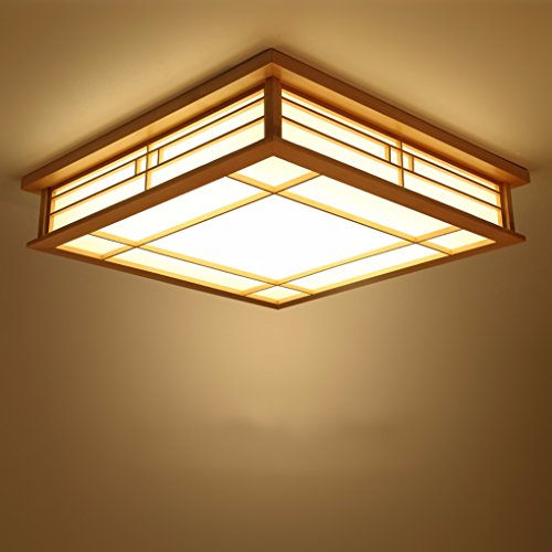 GQLB Plafonnier japonais en bois led Lampes Lampes lumière tatami japonais salon chambre à coucher balcon sciage light 350*350 Coréen*100mm, lumière chaude