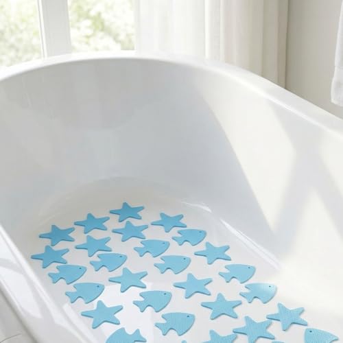 Pegatinas antideslizantes para ducha Operitacx: 40 piezas azules de PEVA con formas para baño 6