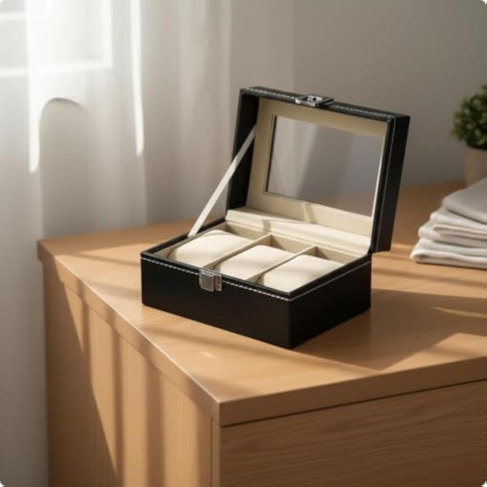 Watch Display Box with Window for Collectors, 3 Slots