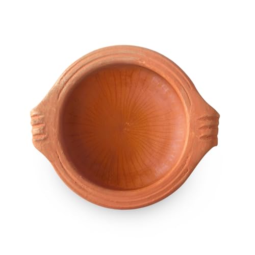 Image of Kichera Deep Burned Clay Pots for Cooking and Serving - Mud Pot Handcrafted Black Pottery Handi /Kadai Combo 1L, 2L & 2L | Pre-Seasoned Unglazed | Mitti Bartan for Rice, Biryani, Curry (RED, 5L)