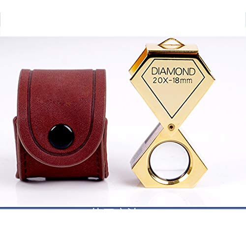 20X Lens Jewelry Magnifier, Pocket Microscope Magnifying Jewelers Eye Loupe ?Folding Brass Cover, Scope flip to Side,Glasses for Close Work?Gold?