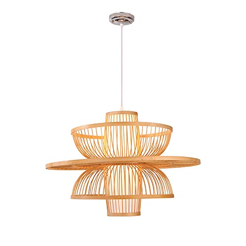 Lámpara Colgante de bambú con círculo geométrico, Estilo Chino, Sencilla, Creativa, para Sala de Estar y Dormitorio, de Tejido de bambú, Estilo rústico, Estilo rústico, Estilo rústico, estil