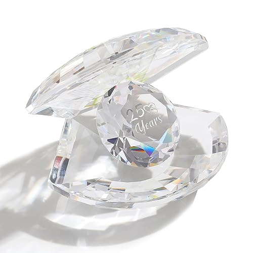 Movdyka Crystal Clear Shell for 25 Years Anniversary Romantic Gifts Ideas Silver 25th Anniversary Romantic Presents for Couple Wife 25 Years of Love Glass Keepsake Ornament