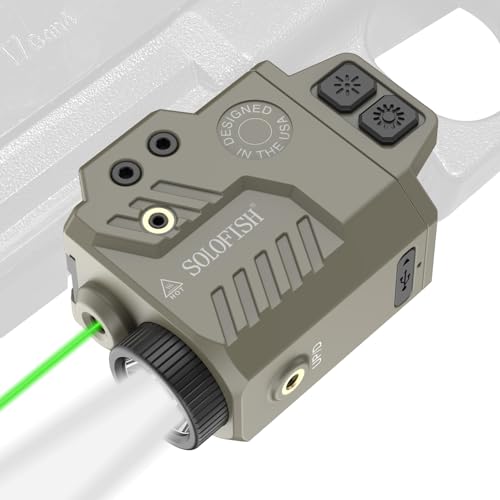 Image of Solofish 800 Lumens Pistol Light Laser Combo | Gun Light with Green Laser Sight, Slidable Pistol Flashlight Compatible with Glock /Picatinny Rail, Desert Tan