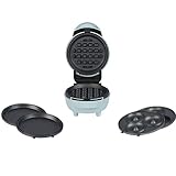 Petra PT5535BLVDE 3-in-1 Party-Leckerei-Makerr - Mini Snackkocher, 3 x Antihaft-abnehmbare 11.8cm Platten, ca 3 Minuten Vorheizen, kompakter Waffeleisen, Donutmaker, leicht reinigen, 400W, Pastellblau
