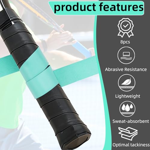 Tennis Racket Grip Tape,8 Pack Anti-Slip & Super Absorbent Dry Feel Tennis Overgrip Grip Tape,Soft PU Material,Vibration Dampening,Universal Compatibility for Tennis,Pickleball,Badminton(colorful) - Thumbnail 3