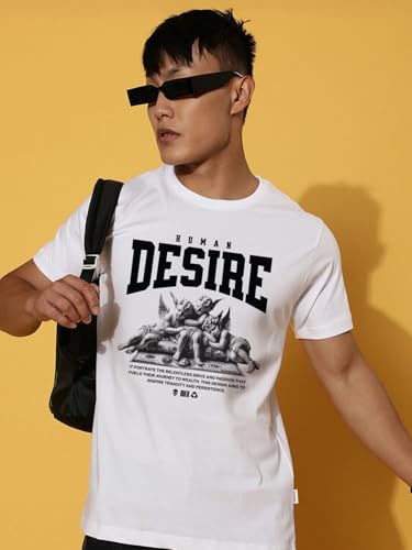 Image of Veirdo Regular Fit Half Sleeves Round Neck Arizona Typographic Printed Pure Cotton T-Shirt for Men (Colors: Green & Navy)