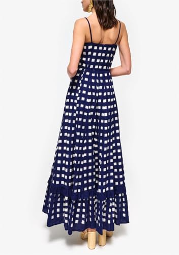 Image of Women Spaghetti Strap Flowy Long Dress Boho Floral Square Neck Maxi Dress Summer A-Line Dresses for Beach Vacation