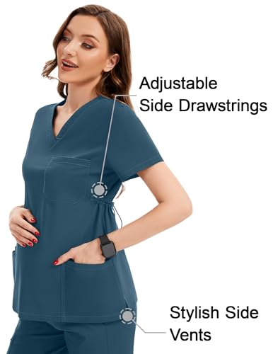 Image of PACBREEZE Women's Maternity Scrub Top /Shirt V-Neck Workwear Medical Pregnancy Scrub Clothes with 4 Pockets, S-XXL (Caribbean Blue, Medium)