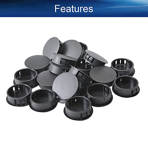 Image of Heyiarbeit 50pcs Hole Plugs 30mm /1.18 inch Nylon Plastic Round Snap in Type Locking Hole Tube Furniture Fencing Post Pipe Insert End Caps Black Tone