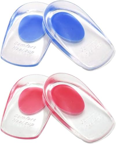 2 Pairs Gel Heel Cups Silicone Heel Cup Pads for Plantar Fasciitis Heel Spur & Achilles Pain Gel Heel Cups and Cushions Absorbing Support (L)