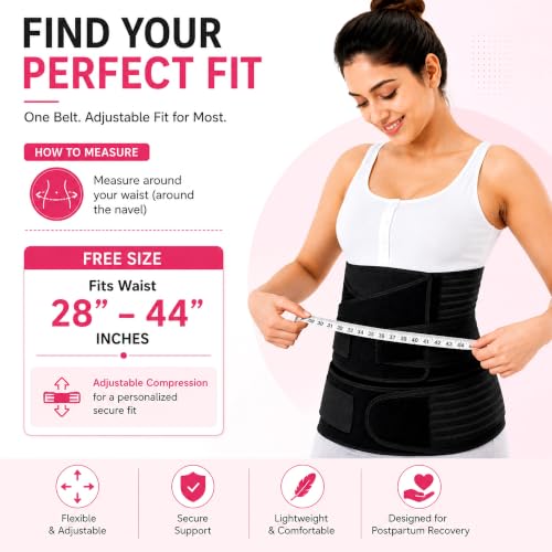 Image of SOMAKA 3-in-1 Post Pregnancy Abdominal Belt for Women - C-Section Abdomen Belt & Belly Wrap for After Delivery Recovery - Adjustable Postpartum Belt, Maternity Belt for Waist, Pelvis & Tummy Support (Free Size) (Black)