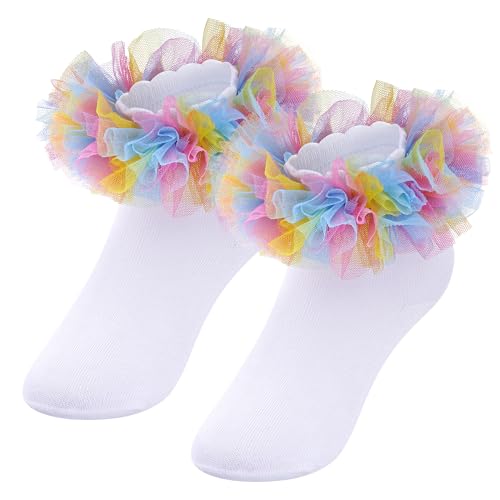 Girls Ruffle Socks Colorful Frilly Tutu Ruffle Lace Dress Socks for Toddler Little Girls,1-10 Years,1 Pack