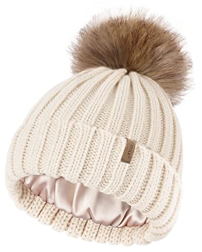 Image of FURTALK Toddler Beanie Satin Lined Baby Boys Girls Winter Hats Pom Pom Beanies for Kids