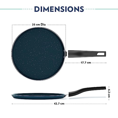 Image of Borosil ProChef Non-Stick Aluminum Flat Tawa 25 cm | Gas Stove Compatible, Thick Uniform Body for Even Heating, Dishwasher Safe | 5 Layer Nonstick Coating, PFOA Free | 1 Year Warranty | Blue