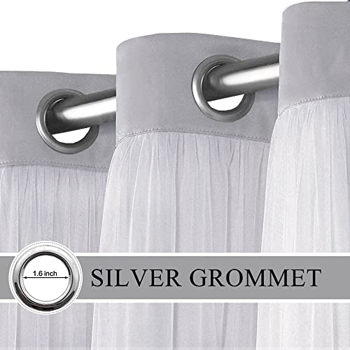 Image of Short Light Gray Blackout Curtains with White Sheer - Double Layered Grommet Window Treatment Decorations for Bedroom Living Room Nursery, 52 x 54 in, 2 Panels