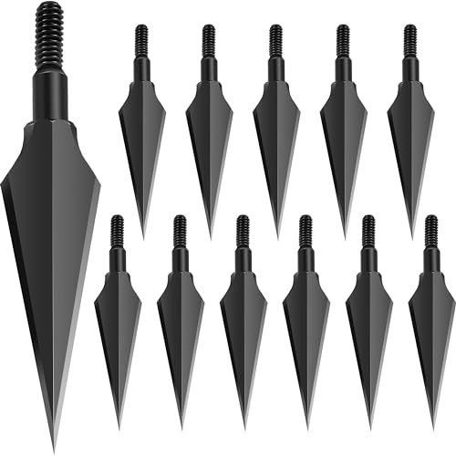 SUNYA Broadheads 150 Grain Steel Archery Arrow Tips for Compound, Recurve Bow & Crossbow, Traditional Screw-in Arrow Heads for Arrows, Pack of 12 in a Storage Case