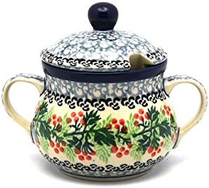 Polish Pottery Sugar Bowl - Holly Berry