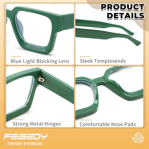 Image of FEISEDY Retro Blue Light Blocking Glasses for Women Men 90s Classic Rectangle Frame Thick Chic Computer Eyeglasses B2383R