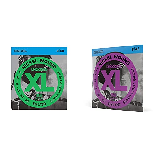 D’Addario EXL130 Cordes en nickel pour guitare électrique Extra Super Light 8-38 & EXL120 Cordes en nickel pour guitare… - Les Beatles, Paul McCartney, John Lennon, RIngo Starr, George Harrison D'Addario EXL130 Cordes en nickel pour guitare électrique Extra Super Light 8-38 & EXL120 Cordes en nickel pour guitare…