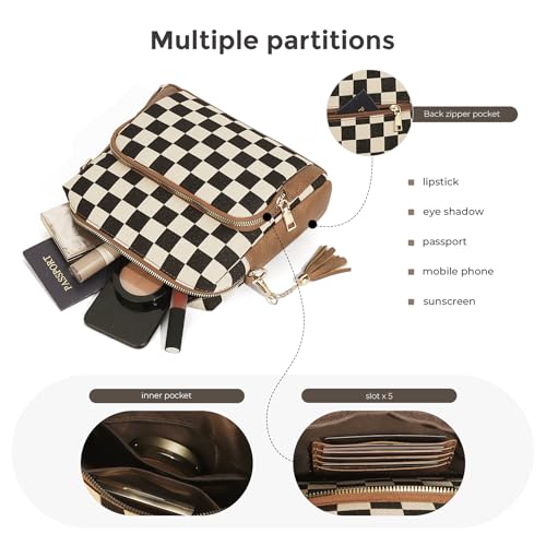 Image of Sling Bag Crossbody Bags For Women Plaid Striped Fanny Packs Chest Bag for Work Shopping (Brown) (Multi-Pocket Bag)