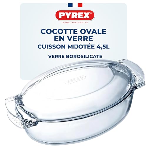 Pyrex - Cocotte en Verre 4,5L - Cocotte Ovale Grand Format - Verre Borosilicate - Résistance Thermique Extrême jusqu’à 350°C - Ustensile de Cuisine avec...