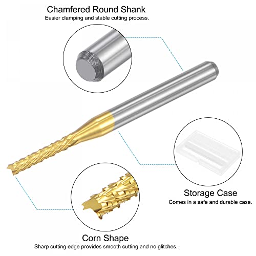 Image of uxcell End Mill CNC Router Bits, 1 /8 inch 3.175mm Shank 1.8mm x 9mm Titanium Coated Tungsten Carbide Left Hand Engraving Milling Cutter for PCB Plastic Fiber Wood 4pcs