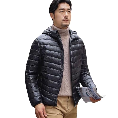 Leichte Daunenjacke Herren Puffer Jacke Steppjacke Herren Leicht Daunenmantel Herren Mens Puffer Down Jacket Men Daunen Dünne Steppjacke Männer Steppmantel Packbare Daunenjacke Herren Schwarz 6XL