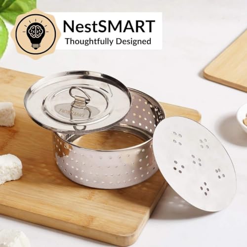 Image of Nestasia Stainless Steel Paneer Maker (550 ml) - Round Paneer Maker Mould Press with Lid | Rust Resistant Medium Paneer Strainer - Perfect for Fresh Paneer, Tofu & Sprouts