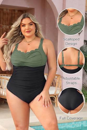 Image of Aqua Eve Womens Plus Size One Piece Swimsuit- Tummy Control Bathing Suit Full Coverage Swimwear
