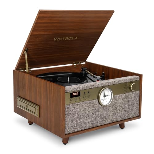 Victrola Century Signature+ – 6-in-1 Vinyl Record Player & Music Center - 3-Speed Turntable, CD & Cassette Player, VINYLSTREAM, Bluetooth & 3.5mm Aux, Record Player with Speakers, 18