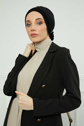 Aisha's Design Instant Turban Head Wraps for Women, Combed Cotton Scarf Lightweight Pre tied Hijab with Back Rose Detail4