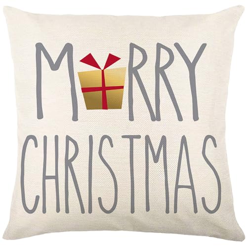 Shunhuan Kissenbezug 80x80 Graue Weihnachten Baumwolle Leinen Kissen...