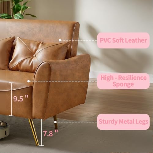 Brelice Brown Faux Leather 2-Seater Couch