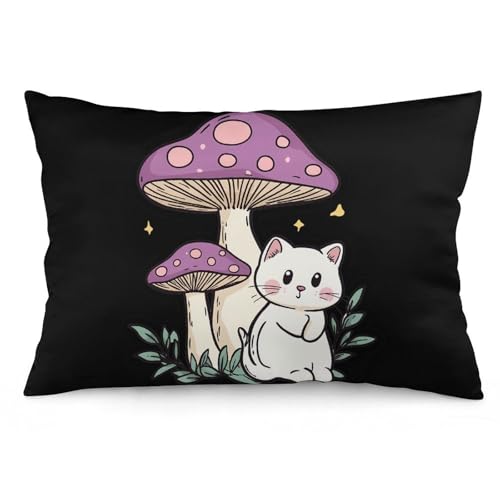 White Cat Mushrooms Throw Pillow Covers ...