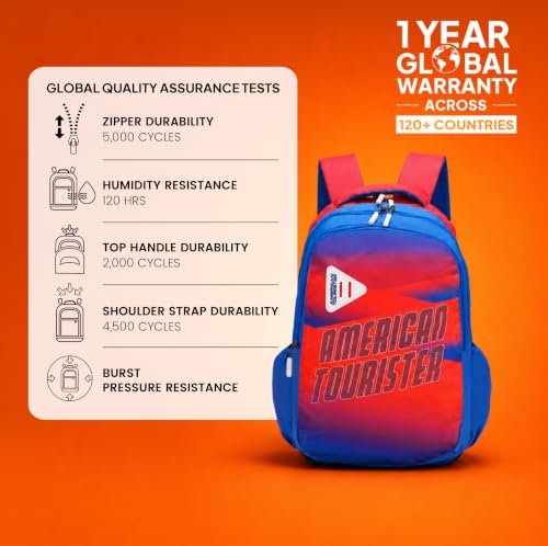 Image of American Tourister Nexa Style 03 | 32 L Backpack | 3 Compartments | School & College Bag for Men & Women | Blue /Red | 1 Yr Global Warranty
