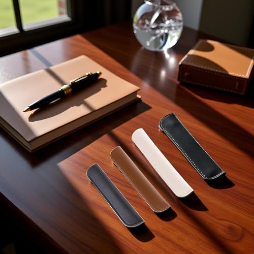 Image of 3Pcs Leather Pen Sleeve Single Pen Case Holder Pencil Pouch Pen Protective Sleeve Cover for Ballpoint Pen,Pencil Holders,Desk Supplies Holders and Dispensers