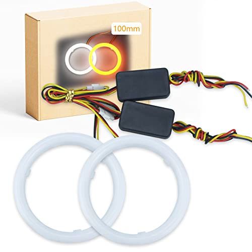 GZRUICA イカリング LED 100MM ヘッドライト フォグランプ ウィンカー ホワイト/アンバー切り替え 4014素子 132連 カバー付き 安定器付き 車用 バイク用 DC12V 2個セット 汎用