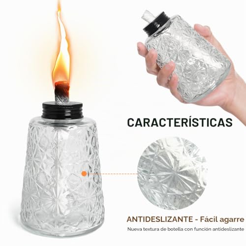 Miniatura 4 de Paquete De 3 Lámparas De Aceite De Cristal Transparente, Antorcha De Mesa De Citronela Con 3 Mechas Para Decoración De Patio Interior Y Exterior