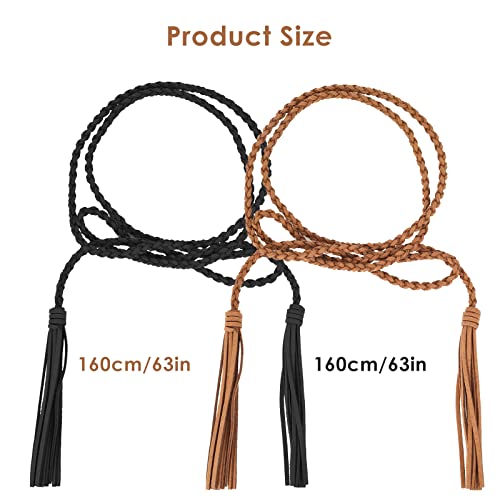Yolev 3 Pieces Skinny Tassel Belts for Women Dresses Braided Waist Belt Woven Tassel Chain Belt Rope Belt for Skirt Dress3