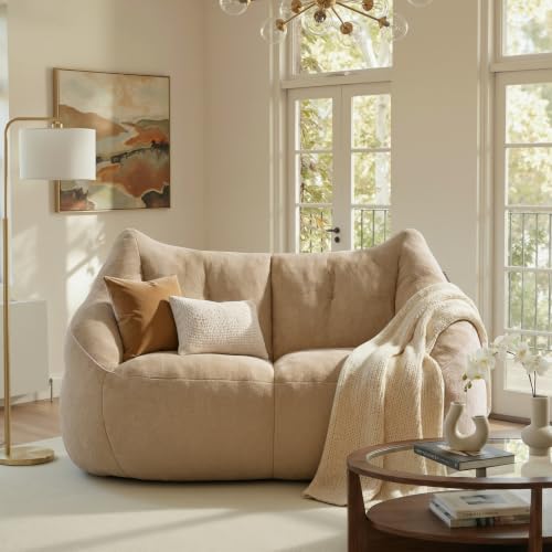 Image of Relefree Oversized Bean Bag Chairs for Adults,Bean Bag Loveseat Sofa,Boneless loveseat for Reading,2 Seater Lazy Sofa for Small Spaces,Mini Small Couches for Living Room,Bedroom,Apartment,Latte Brown