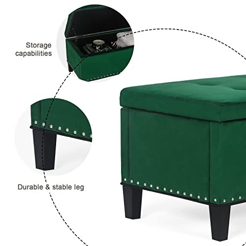 Joveco 41.8" Ottoman With Storage Bench Fabric Rectangular Button Tufted Footstool Sofa For Living Room Bedroom (Diy Assemble Green) #TOP6