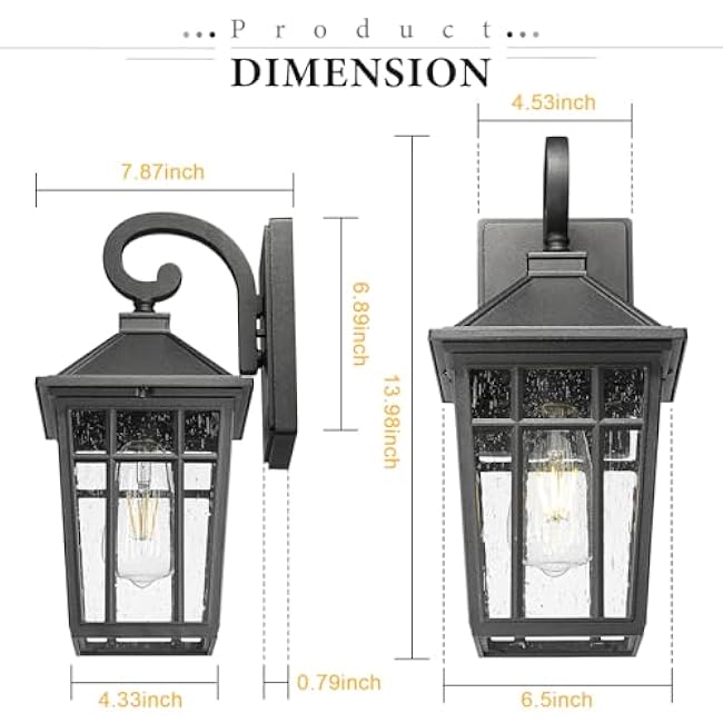 Darkaway Outdoor Wall Lights Wall Mount Outdoor Sconce Lights Black with Seeded Glass