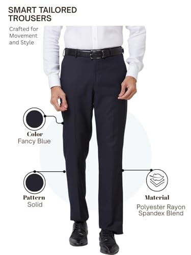 Image of Park Avenue Men's Poly Rayon Blend Solid Pattern Smart Fit Flat Front Formal Trouser