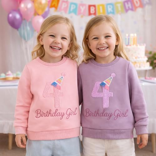 Yoolhamy Baby Mädchen Geburtstag Sweatshirt für Kinder Outfits T Shirt Brief Stickerei Pullover Kleidung für Kleinkind Geburtstag Geschenk Top (DE/NL/SE/PL, Alter, 4 Jahre, 5 Jahre, Regular, Purple)