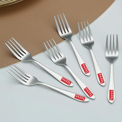 Image of HAZEL Stainless Steel Fork Set of 6 | 16cm Rust-Resistant Cutlery Forks | Durable, Polished Table Forks for Dining & Kitchen Use