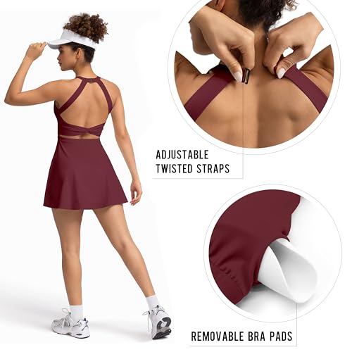 Cut Out Easy Pee Twisted Activewear Tennis Dress for Women - with Built in Shorts and Pockets4