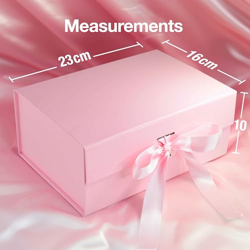 Image of RBS - Foldable Gift Box with Ribbon 23 x 16 x 10cm Gift Box for Packing (1 Pack) Multi-Purpose Gift Boxes for Presents Decorative Hamper Box Return Gift Boxes for Packaging (Pink - S)